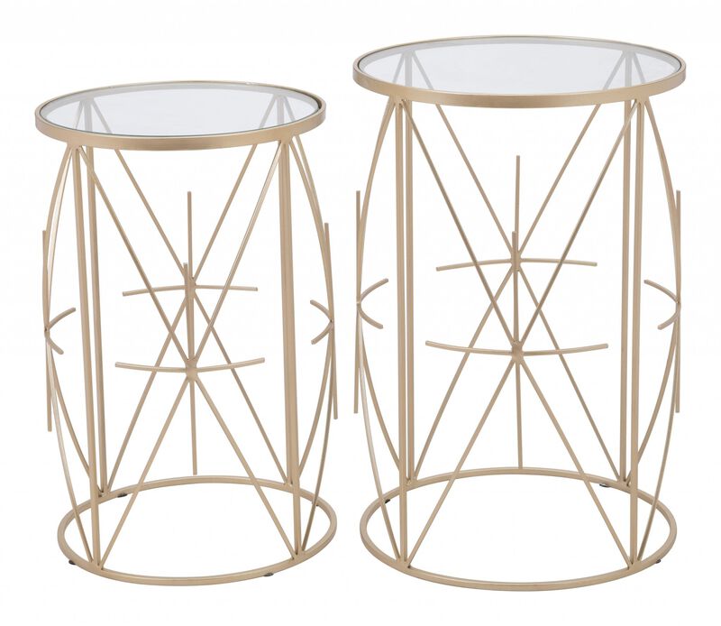 Homezia Set of Two Geometric Gold and Glass Side Tables
