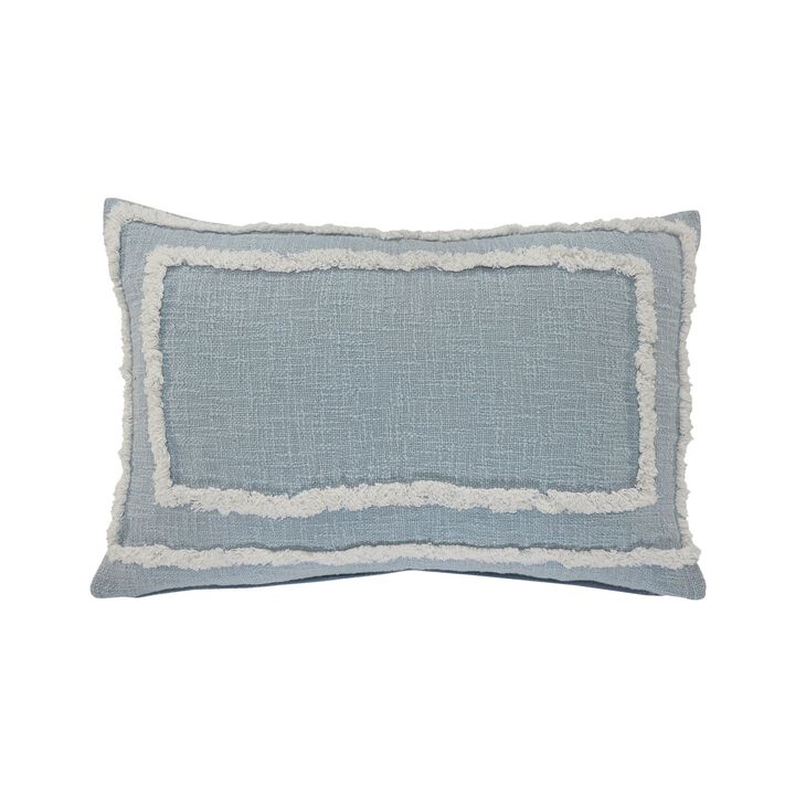 24" Blue and White Tufted Lumbar Throw Pillow