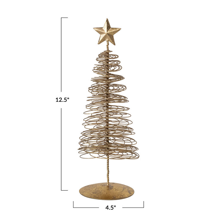 Gilded Iron Wire Christmas Tree with Star Topper