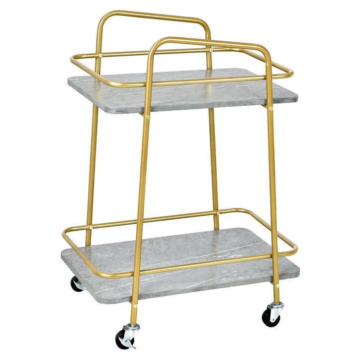 2-tier Kitchen Rolling Cart with Steel Frame and Lockable Casters-Grey