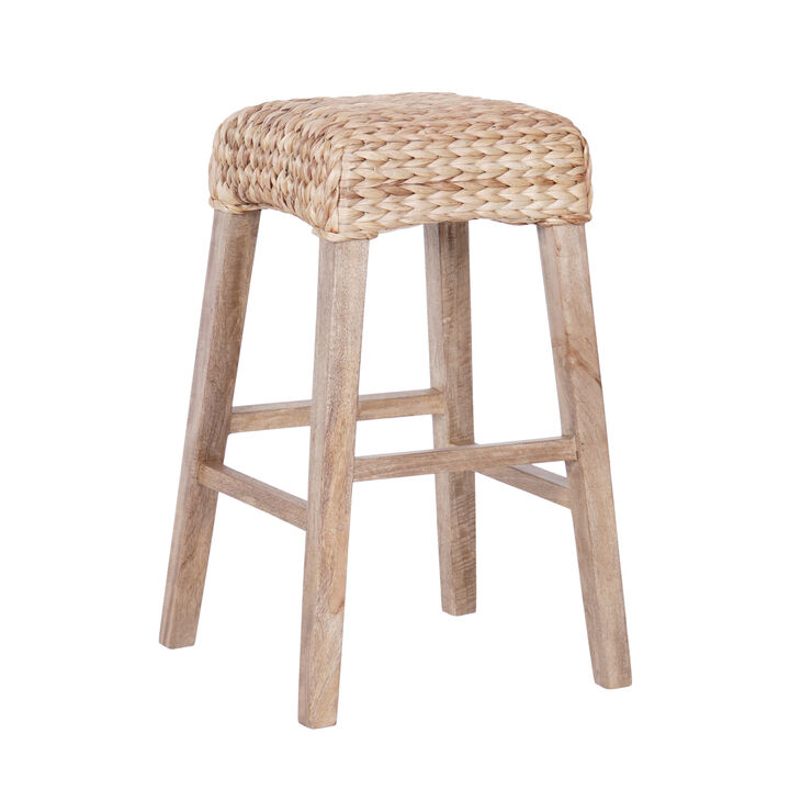 Maui Rustic Bohemian Hyacinth/Wood Backless Stool