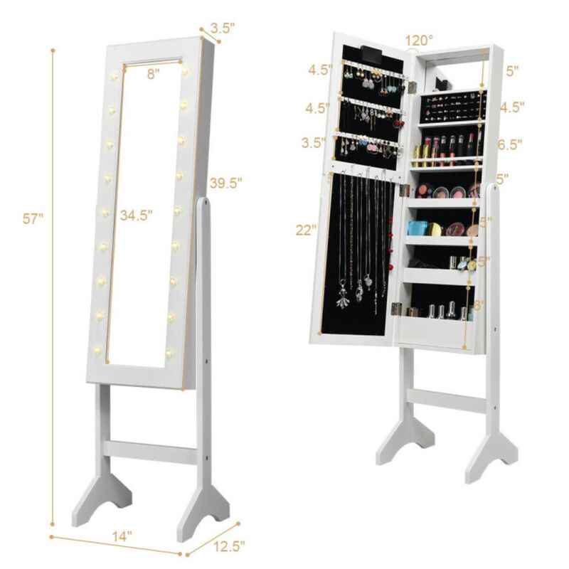 Hivvago Mirrored Jewelry Cabinet Armoire Organizer w/ LED lights