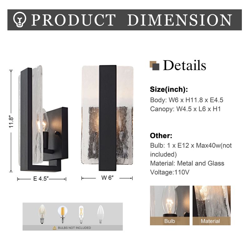 Maya Single Light Matte Black Clear Glass Panel Wall Sconce - 6" W x 11.8" H x 4.5" D image number 5