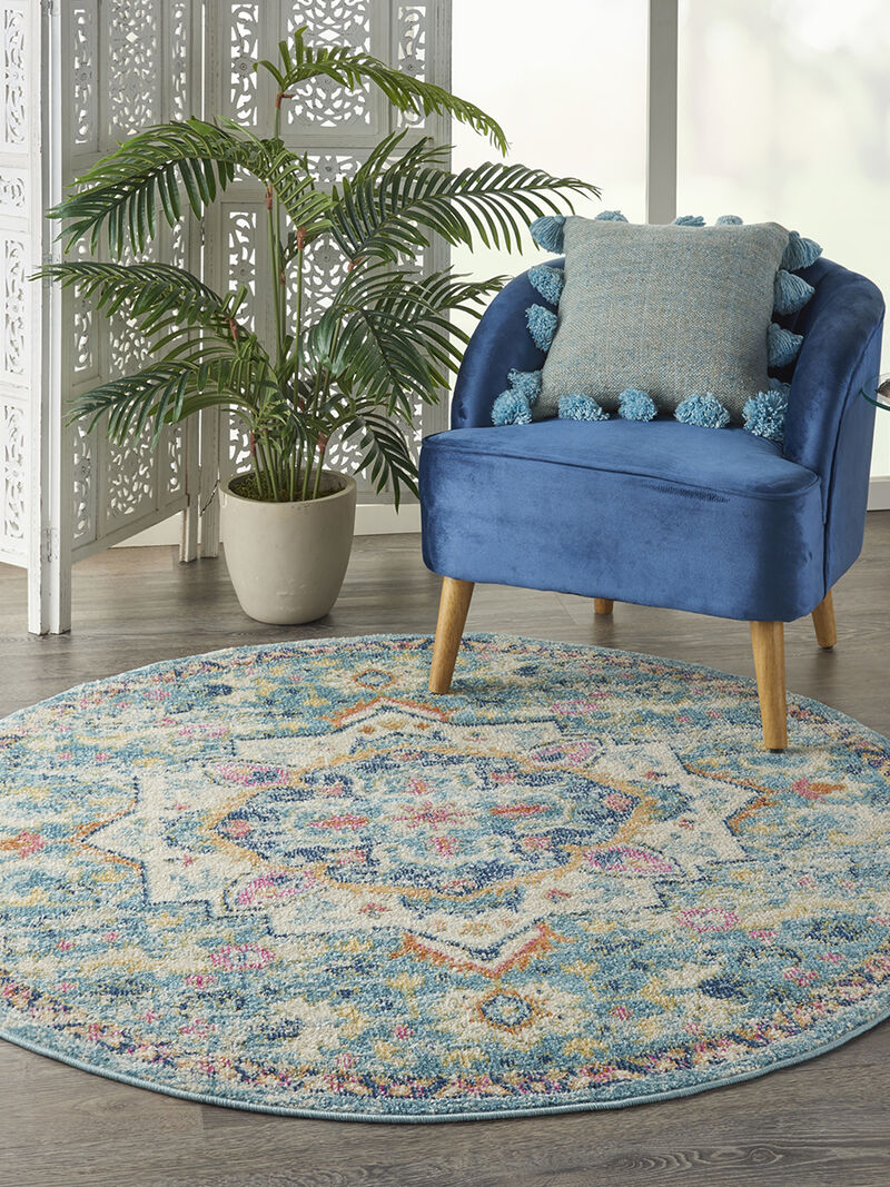 Passion PSN25 Ivory/Light Blue 4' x Round Rug