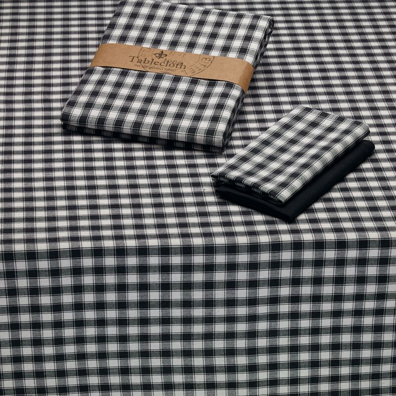 Black and White Square Checkered Cotton Tablecloth 60" x 84"