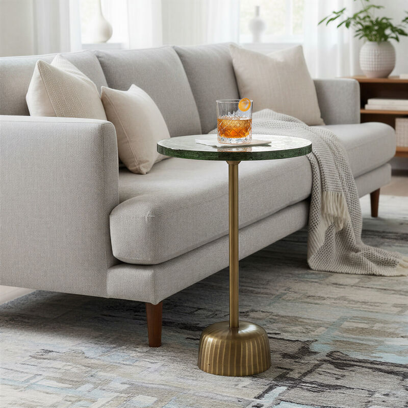 Round Accent Table, Distressed Bronze Aluminum and Clear Glass image number 1