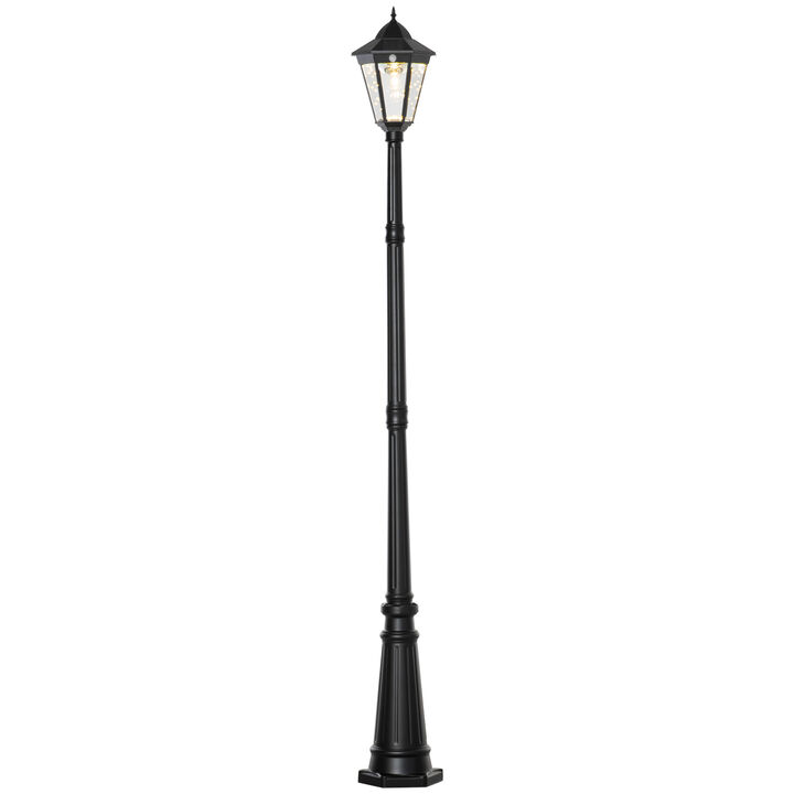 Outsunny 8' Solar Lamp Post Light, Waterproof Aluminum, Motion Activated Sensor PIR, Automatic Outdoor Vintage Street Lamp for Garden, Lawn, Pathway, Driveway, Black