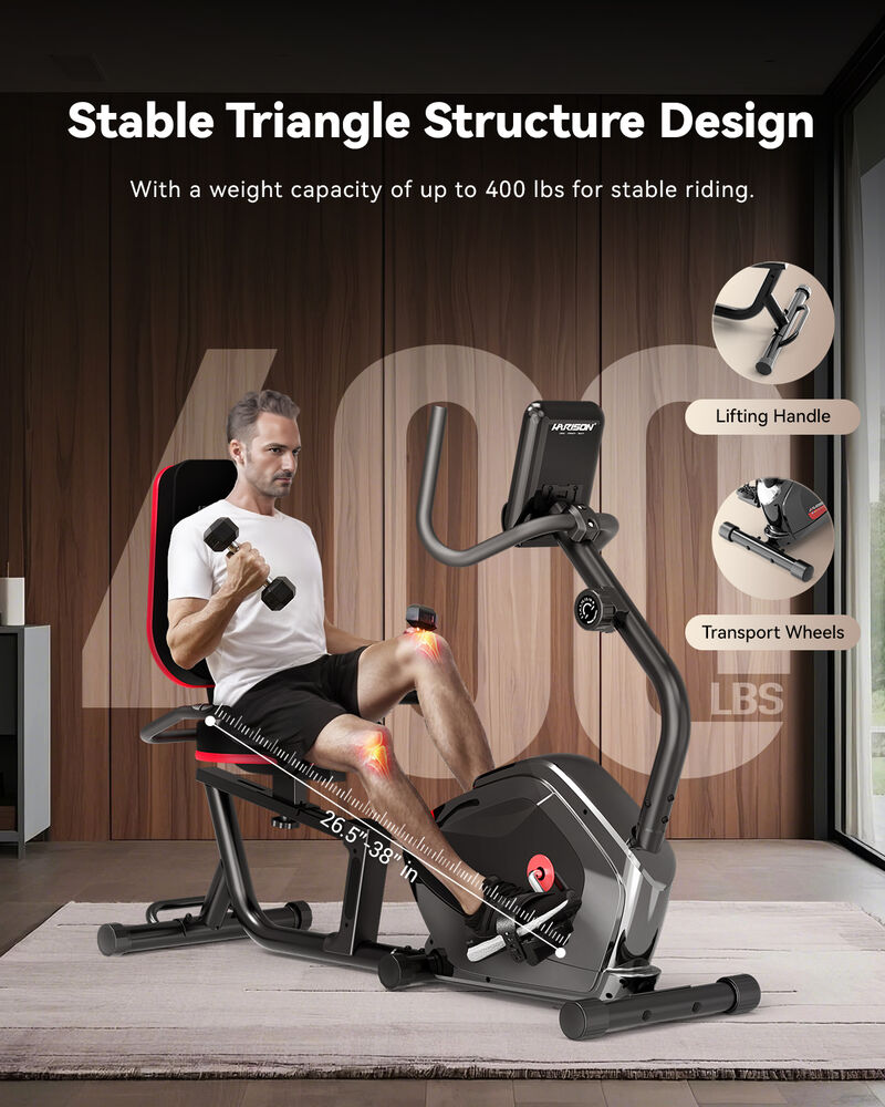 HARISON Recumbent Bike, 400LB Capacity Magnetic Exercise Bike with LCD Monitor & Tablet Holder (HR-B12) image number 5