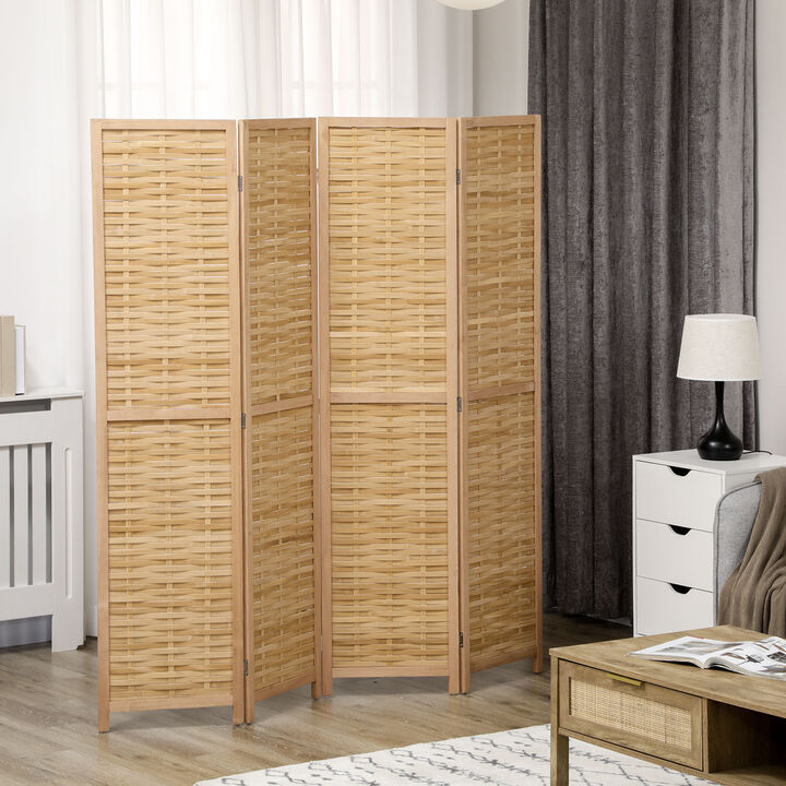 Hivvago Hand Woven 4-Panel Privacy Screen with Bamboo Panels