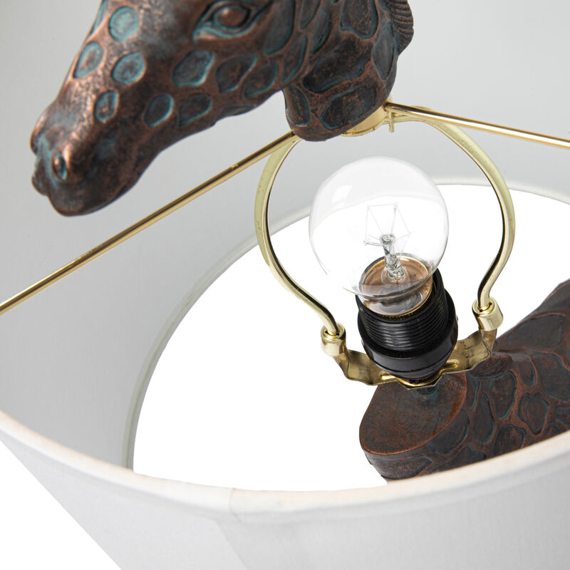 Giraffe Table Lamp with Linen Shade, Bronze Finish image number 9