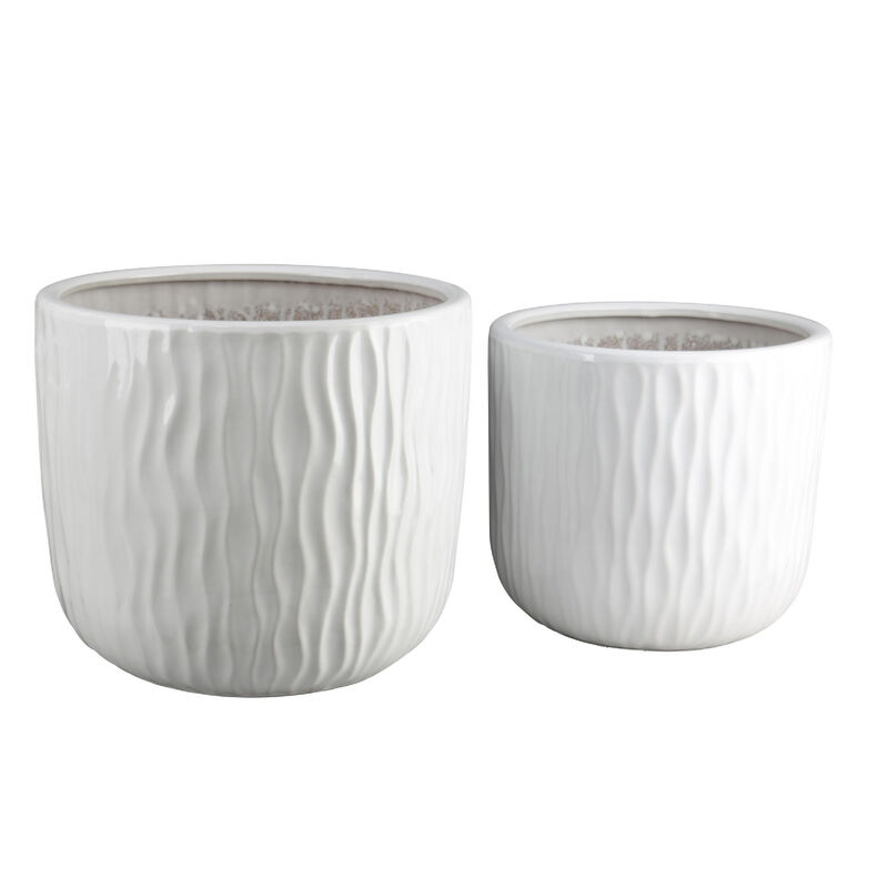 Kena Planter Set of 3, White Ceramic, Wave Texture Indoor, 13 10 8 Inch image number 3