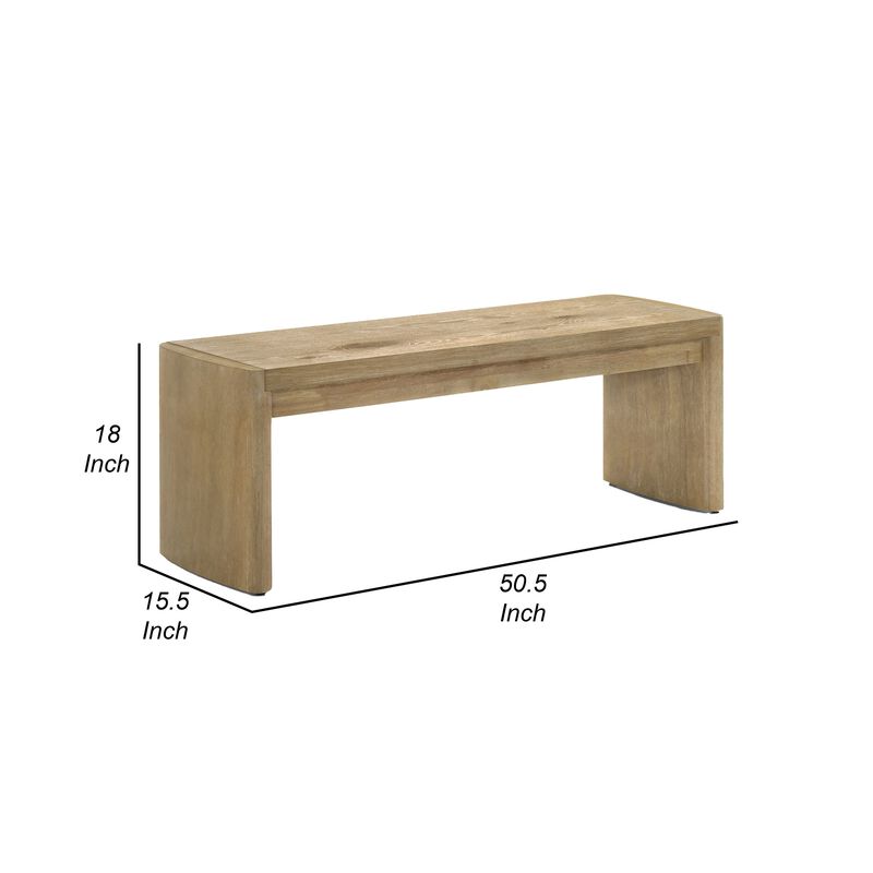 Meni 51 Inch Wide Dining Bench, Panel Legs, Oak Brown Solid Wood - Benzara