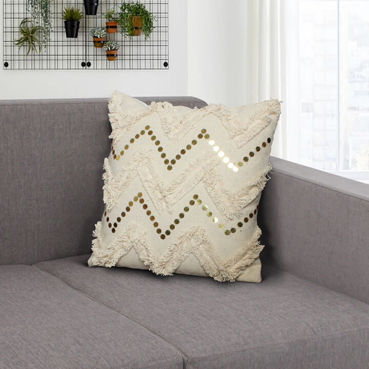 18 x 18 Square Cotton Accent Throw Pillow, Handcrafted Chevron Patchwork
