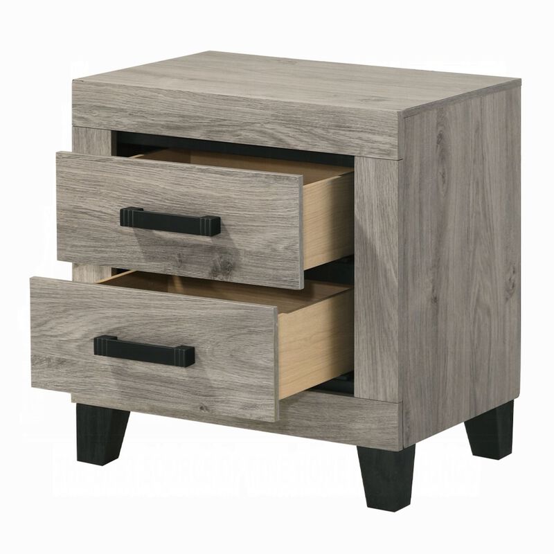 Rachy Nightstand, 2 Drawers with Black Metal Handles, Farmhouse Light Gray image number 2