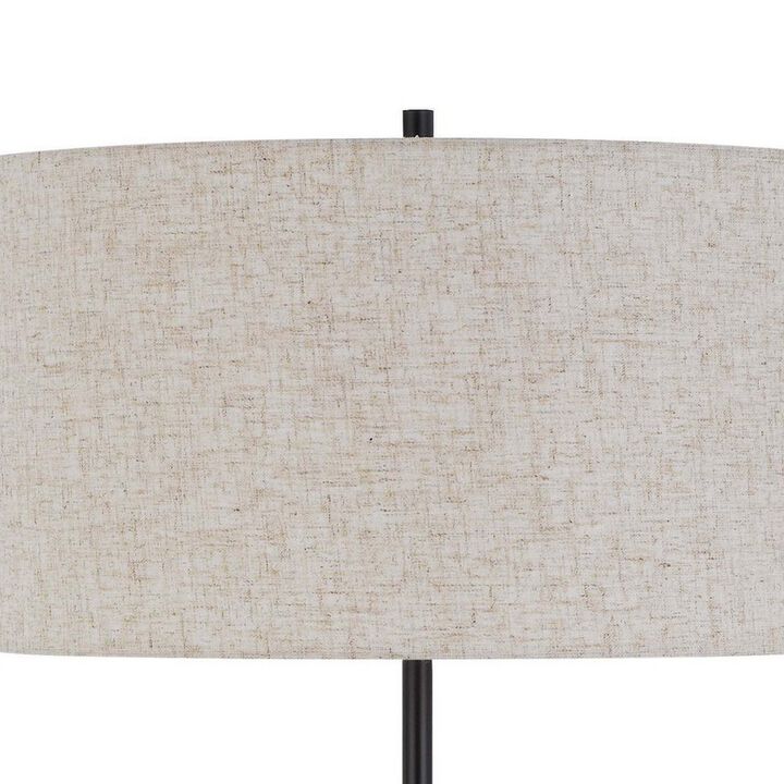 Sie 59 Inch Floor Lamp, White Linen Shade, Round Base, Black Metal Pole - Benzara