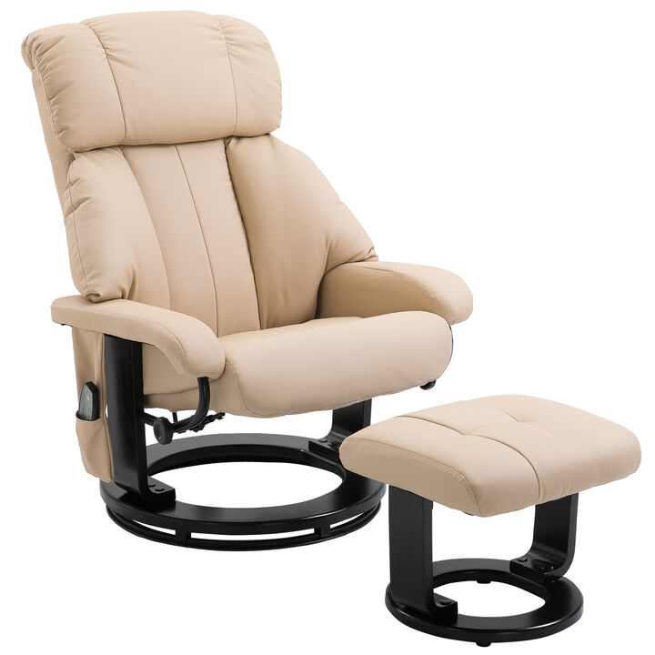 HOMCOM Massaging Faux Leather Recliner Chair and Ottoman Set, Swivel Vibration Massage Lounge Chair with Remote Control for Living Room, Bedroom, or Office, Brown