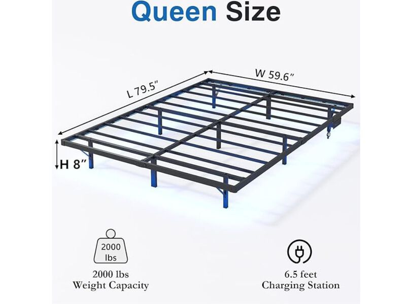 Floating Bed Frame Queen With Led Lights And Charging Station - 8 Inch Platform Bed Frame No Box Spring Needed, Easy Assembly