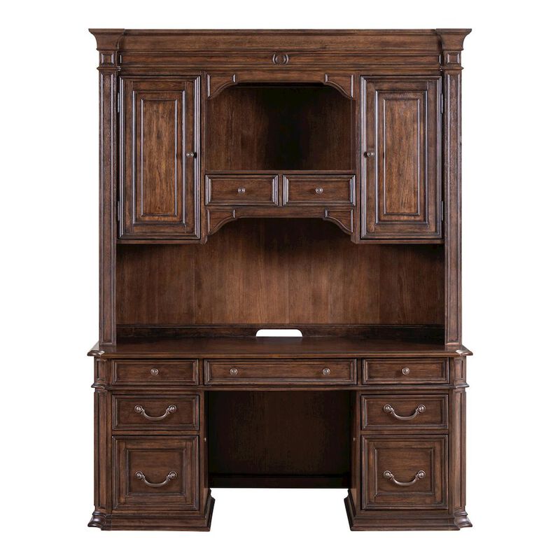 Liberty Furniture Credenza & Hutch Desk Set with LED Touch Light Locking File Drawers image number 2