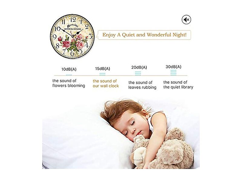 Clock 14 Inch Silent Non Ticking Quartz Movement Wood Wall Round Battery Indoor image number 2
