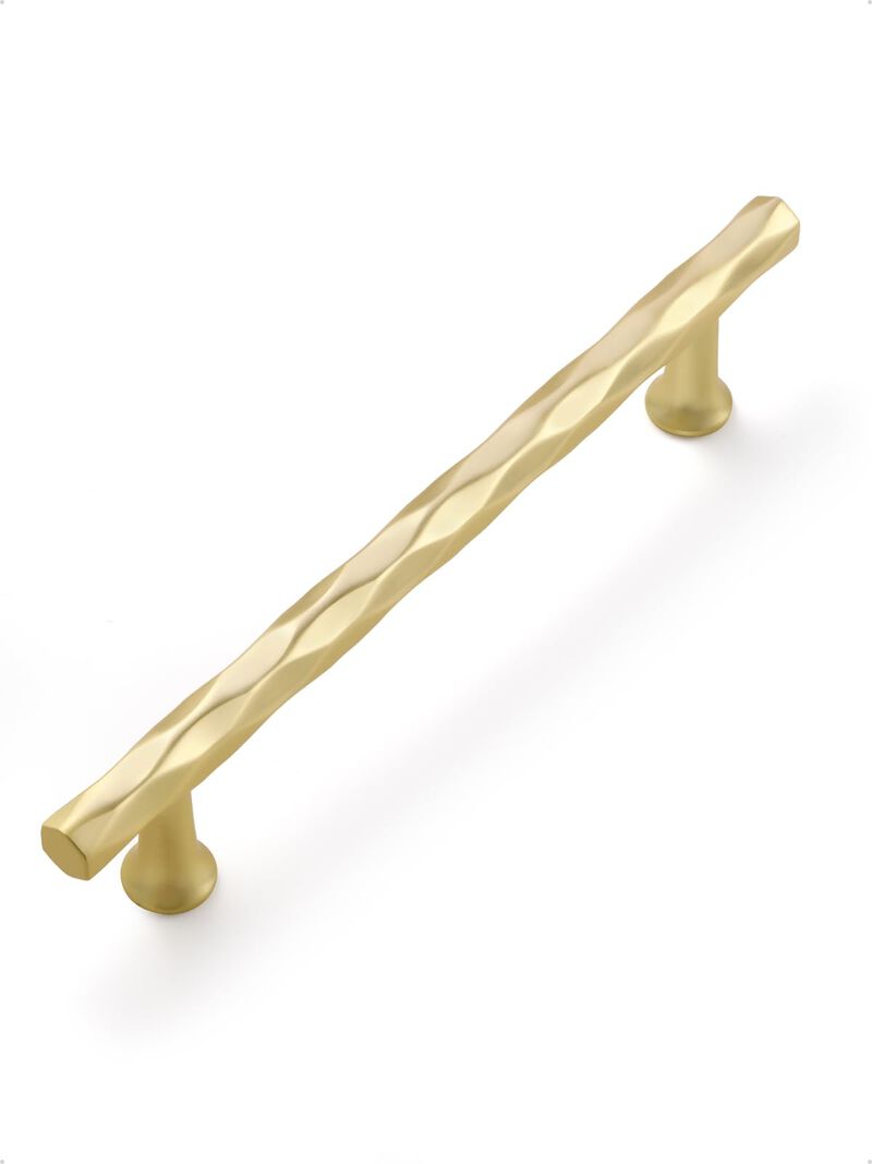 JIASENBAO Brushed Gold Cabinet Pulls 5"" Hole Center 5 Pack Hammered Brass Cabinet Handles Decorative Kitchen Drawer Dresser Cup