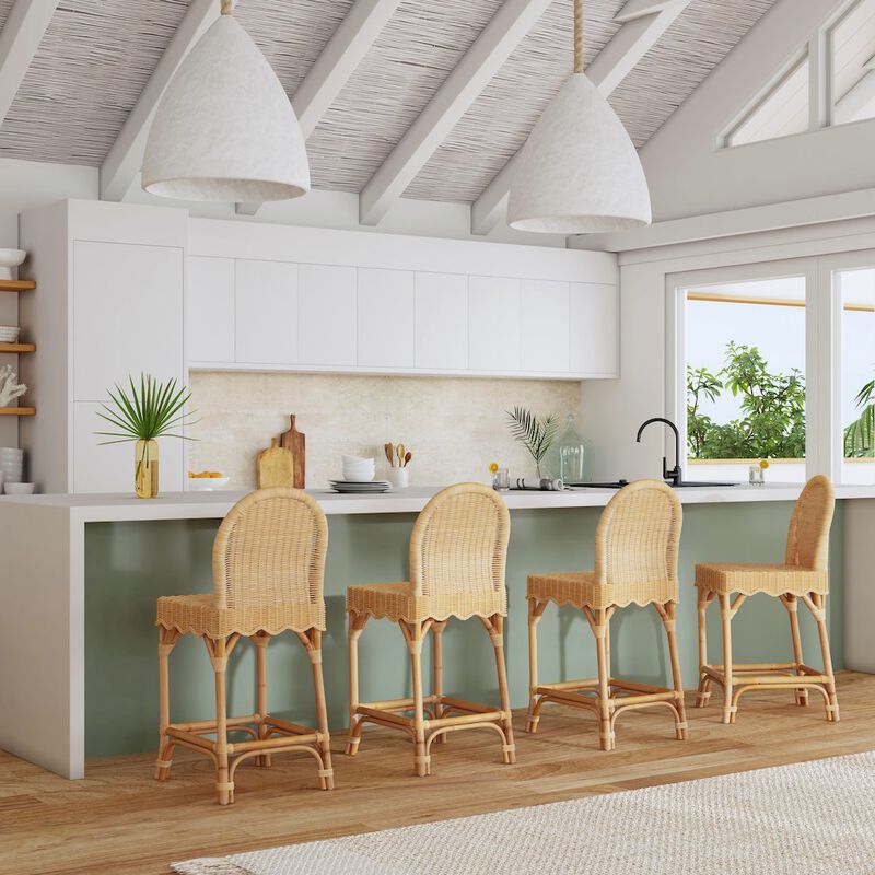 Butler Specialty Flora Rattan 24" Scalloped Edge Counter Stool, Light Brown image number 1