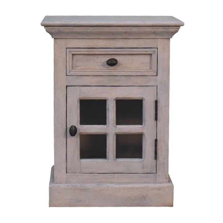 Solid Wood Stone Finish Nightstand  with Glazed1 Door 1 Drawer