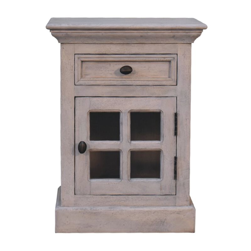 Solid Wood Stone Finish Nightstand  with Glazed1 Door 1 Drawer