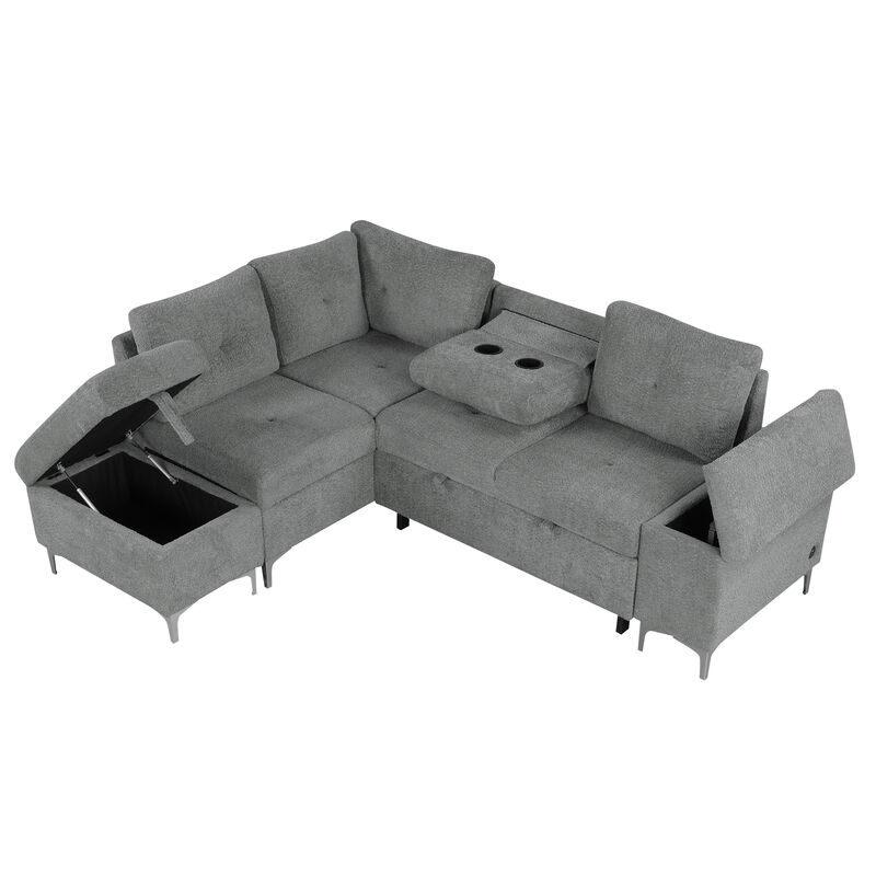 Merax Merax L-shaped Sofa with 2 Cup Holders and 2 USB Ports image number 0