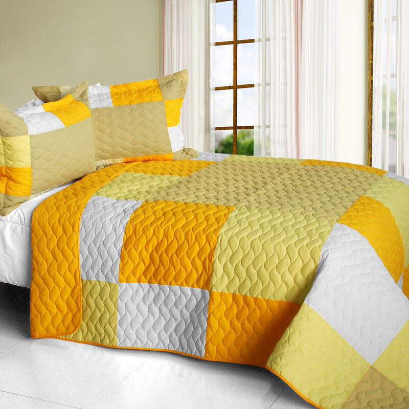 3-Piece Vermicelli Quilted Patchwork Plaid Quilt Set with Matching Pillow Shams image number 0