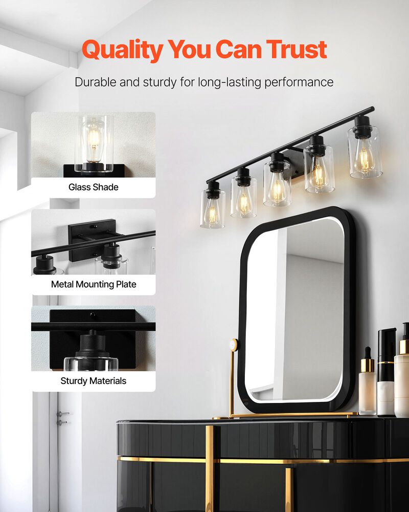5-Light Bathroom Vanity &ndash; 37.1" Modern Wall Light with Clear Glass Shades image number 4