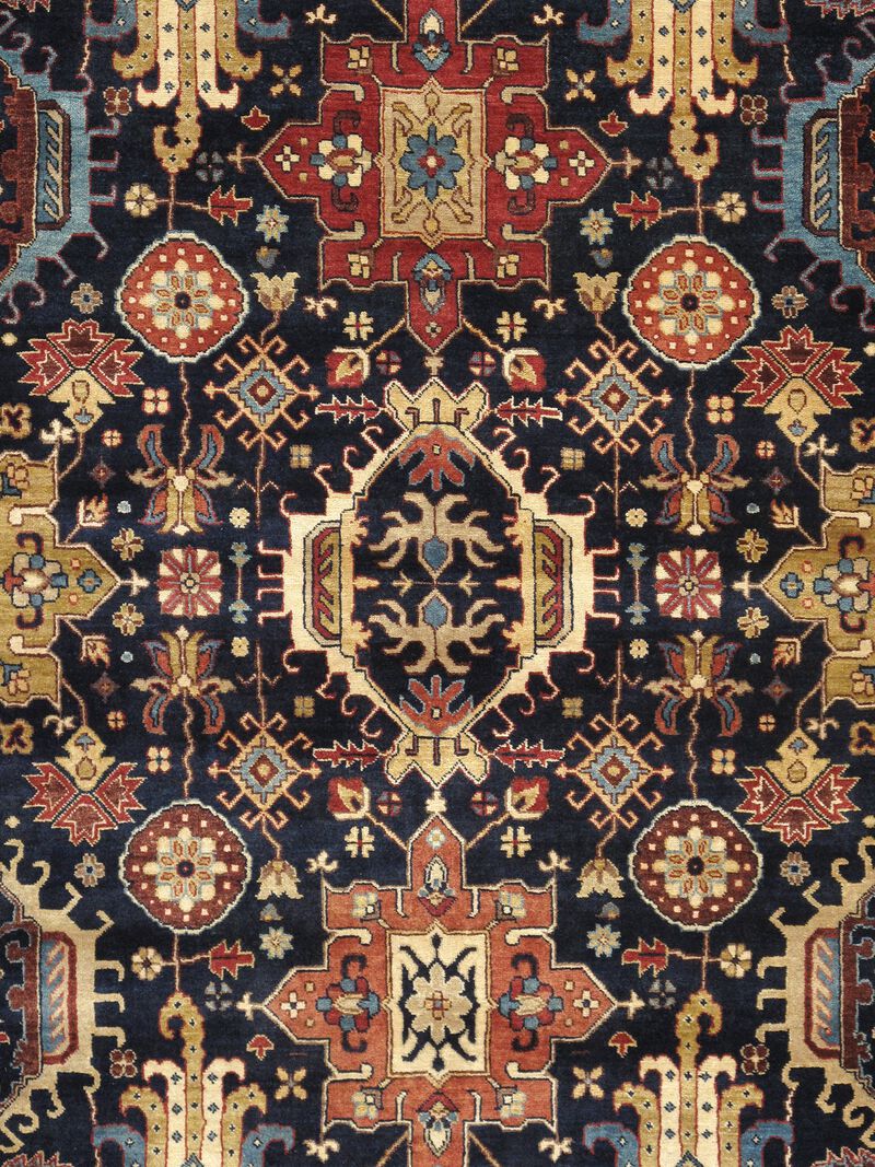 Pasargad Home Azerbaijan Hand-Knotted Wool Area Rug- 7' 9" X 10' 3", Navy image number 1