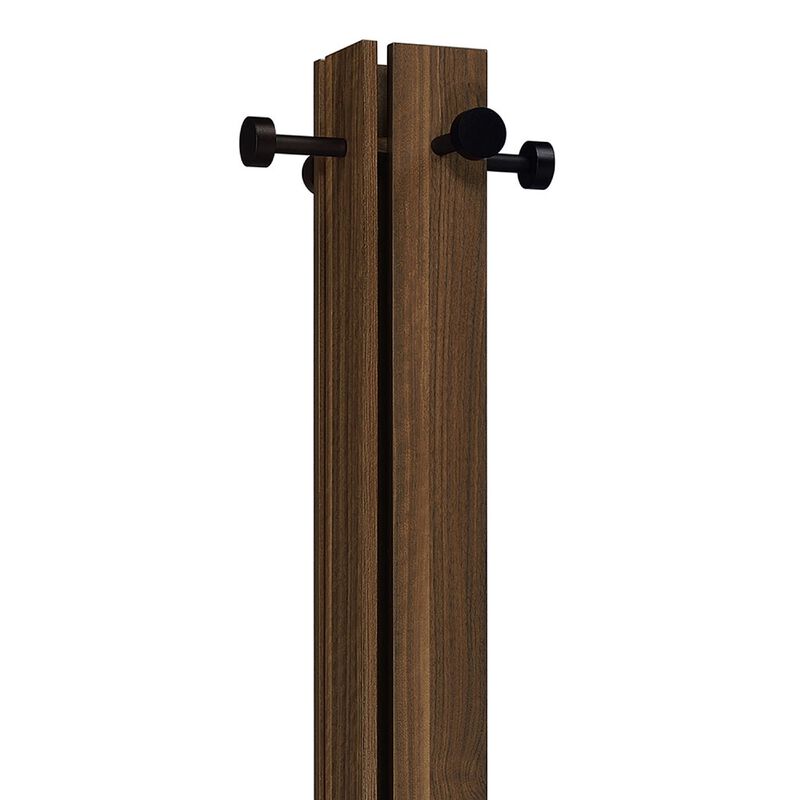 Rinki Coat Rack, 8 Metal Hooks w Wood Caps, Walnut Brown Plinth 72 Inch image number 5