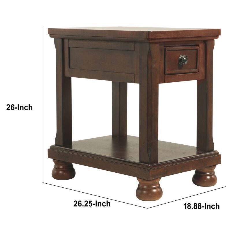 Chair Side End Table With 1 Drawer and Fixed Base Shelf, Brown-Benzara