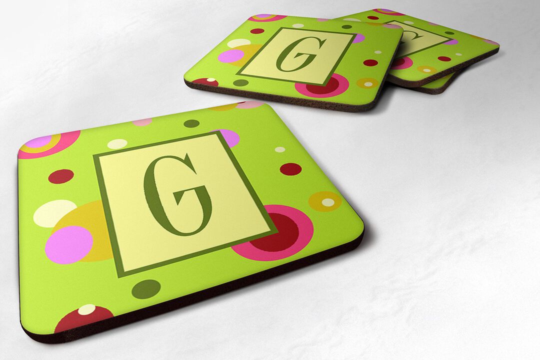 Caroline's Treasures CJ1010-GFC Monogram-Green Foam Coasters (Set of 4), Initial Letter G, 3.5 H x 3.5 W, Multicolor