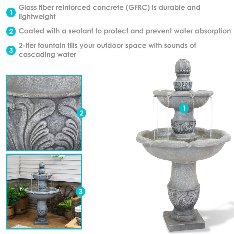 Sunnydaze French Garden Reinforced Concrete Outdoor 2-Tier Water Fountain
