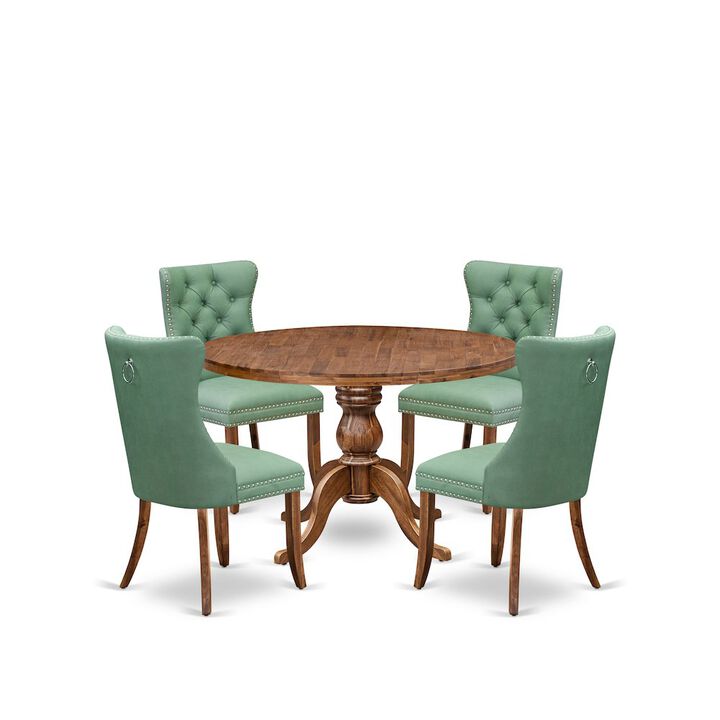 5-Pc Diningset Consist A Wood Dining Table And 4 Willow Green Parsons Chairs