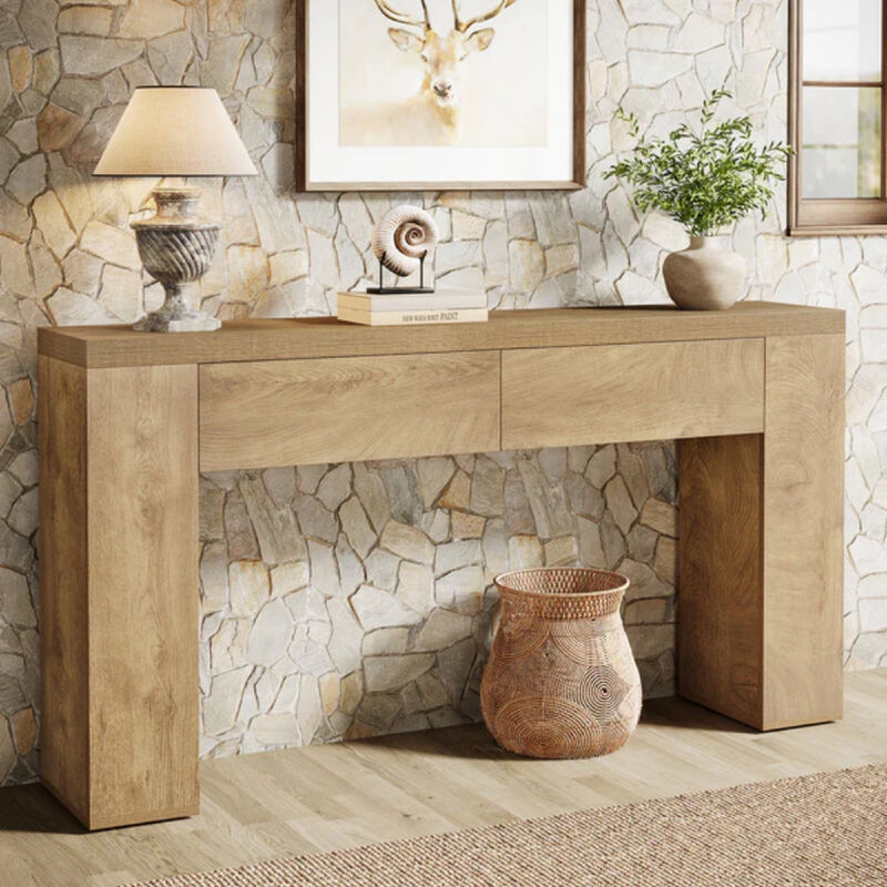 Rustic Sofa Console Table with Drawers for Hallway or Entryway image number 3