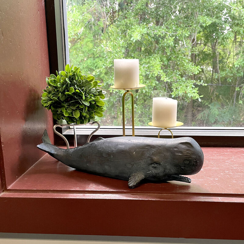 Sperm Whale Statue 15in Hand-Painted Resin Ocean Marine Decor Coastal Sculpture image number 7