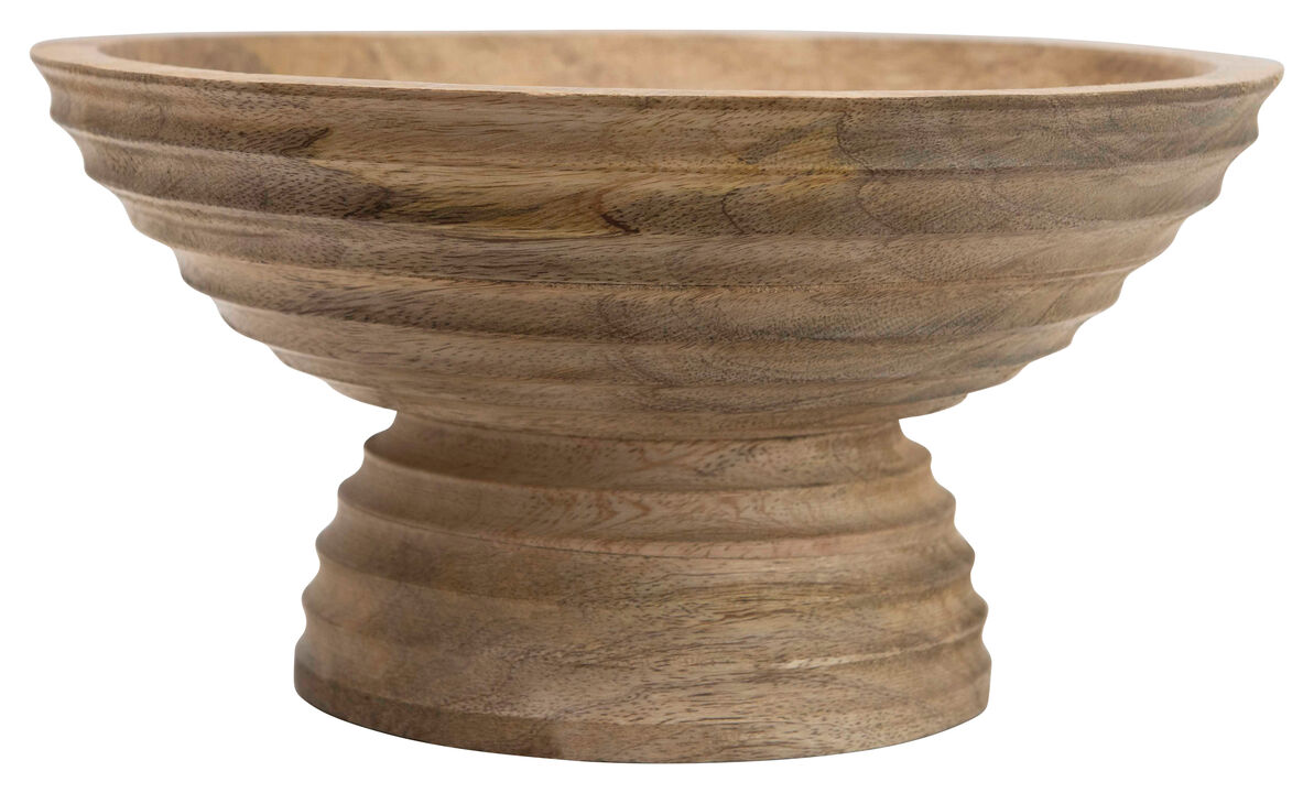 Ridged Mango Wood Footed Bowl