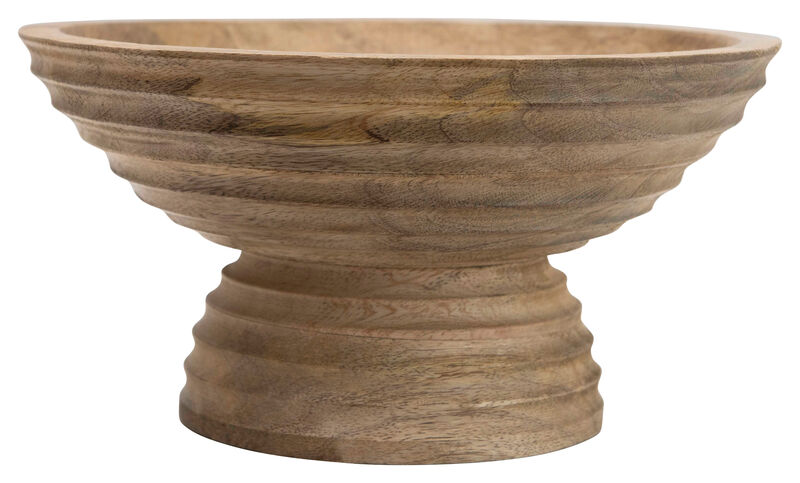 Ridged Mango Wood Footed Bowl image number 0