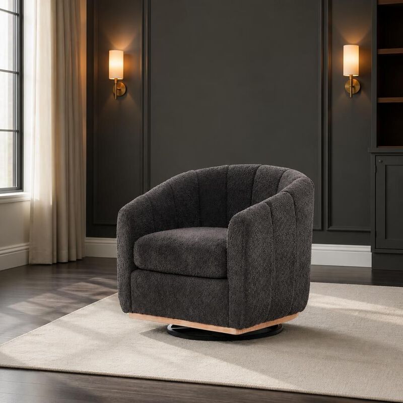 GOODSILO 31.89 Inch Wide Modern Chenille 360 Swivel Tufted Pumpkin-Shape Barrel Armchair for Living Room Bedroom Lounge Office image number 2