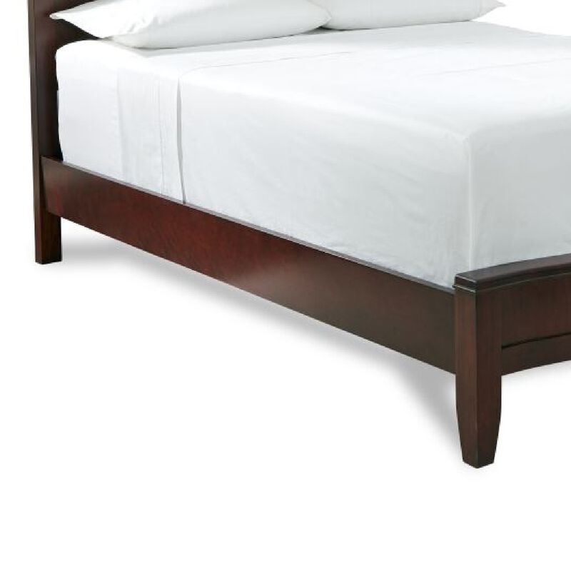 Kyle Soild Wood Low Profile Queen Bed with Sleigh Headboard, Cherry Brown - Benzara