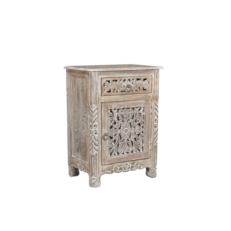 HomeRoots 30" Gray Solid Wood Distressed One Drawer Nightstand image number 2