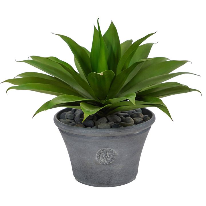 Nearly Natural 22-in Agave Succulent Artificial Plant in Gray Planter