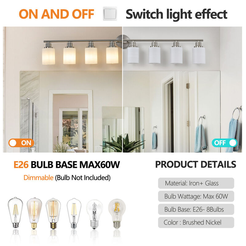 ELEMENT ACE 52 Inch 8-Light Vanity Wall Sconce Hardwired Wall Mounted Lighting Fixture with Frosted Glass Shades for Bathroom Hallway Dressing Room Use image number 8