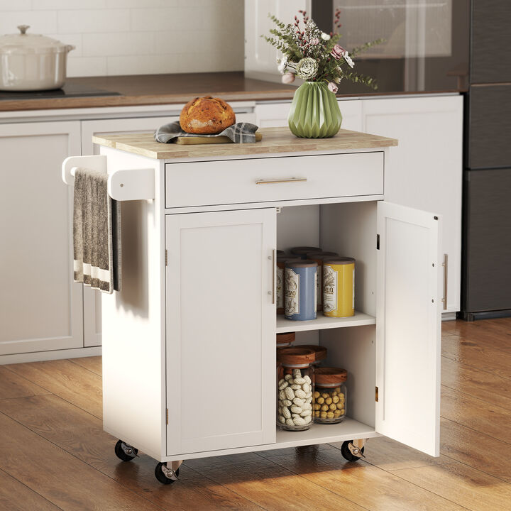 Hivvago Rolling Kitchen Cart with Solid Wood Top and Storage