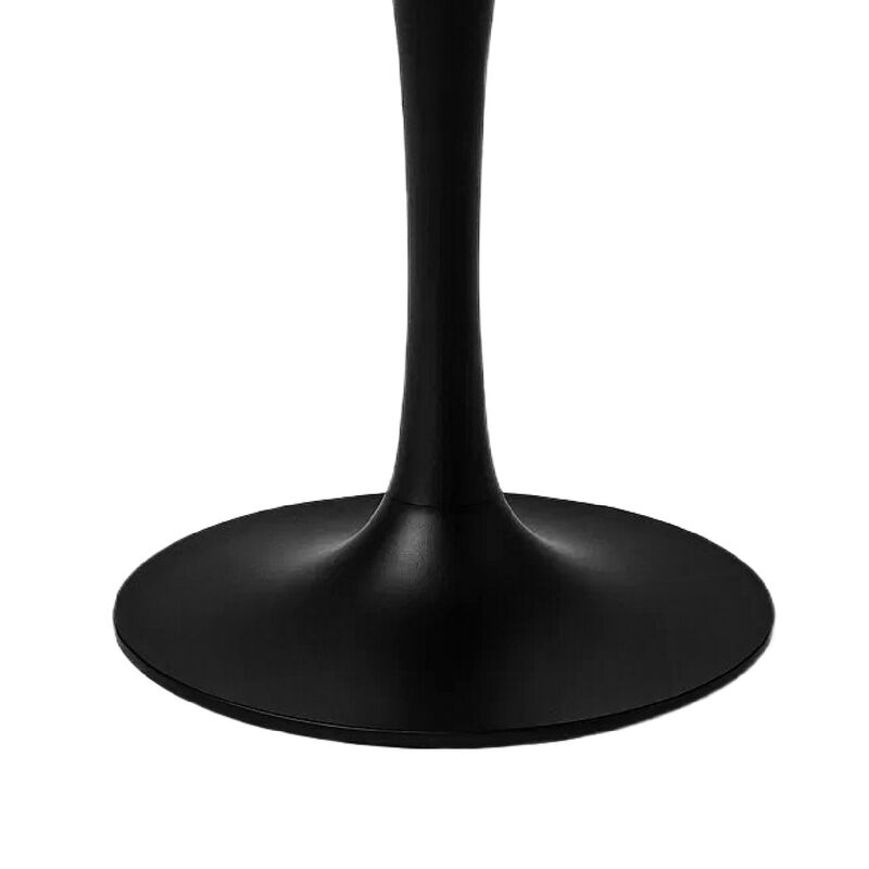 Mara Dining Table | 30 Inch Round White Genuine Marble Top | Black Metal Tulip Padestal Base