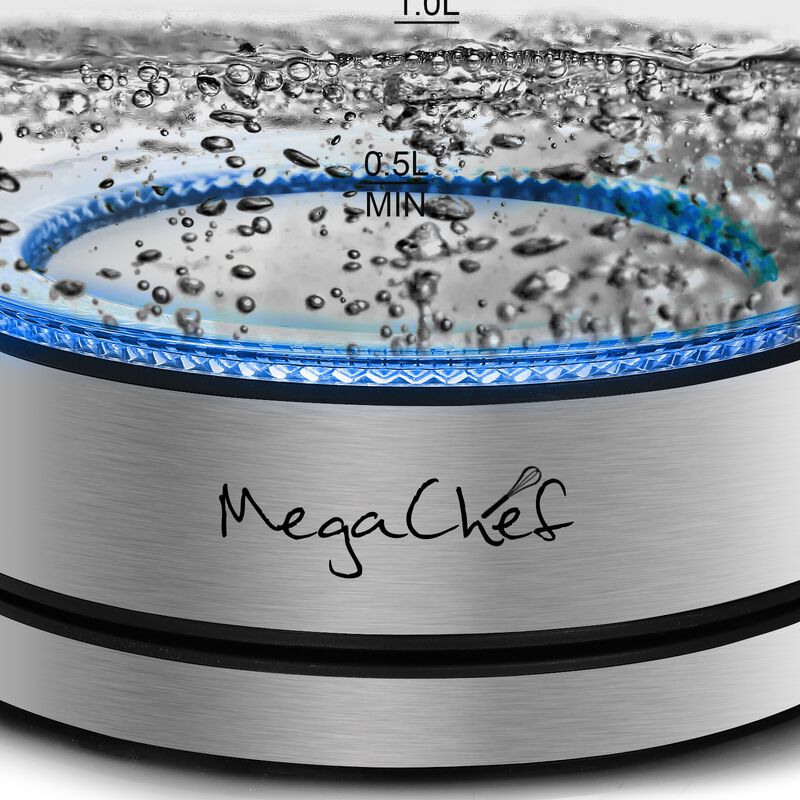 MegaChef 1.8 Liter Cordless Glass and Stainless Steel Electric Tea Kettle with Tea Infuser