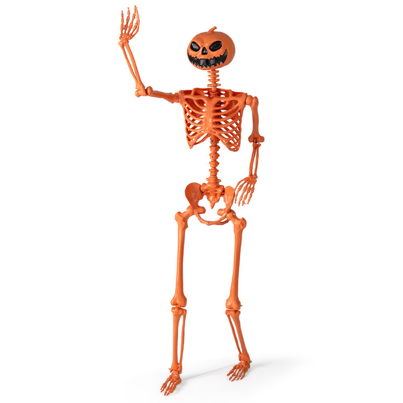 Orange Halloween Skeleton Decoration with Movable Joints and Pumpkin Head Design image number 0