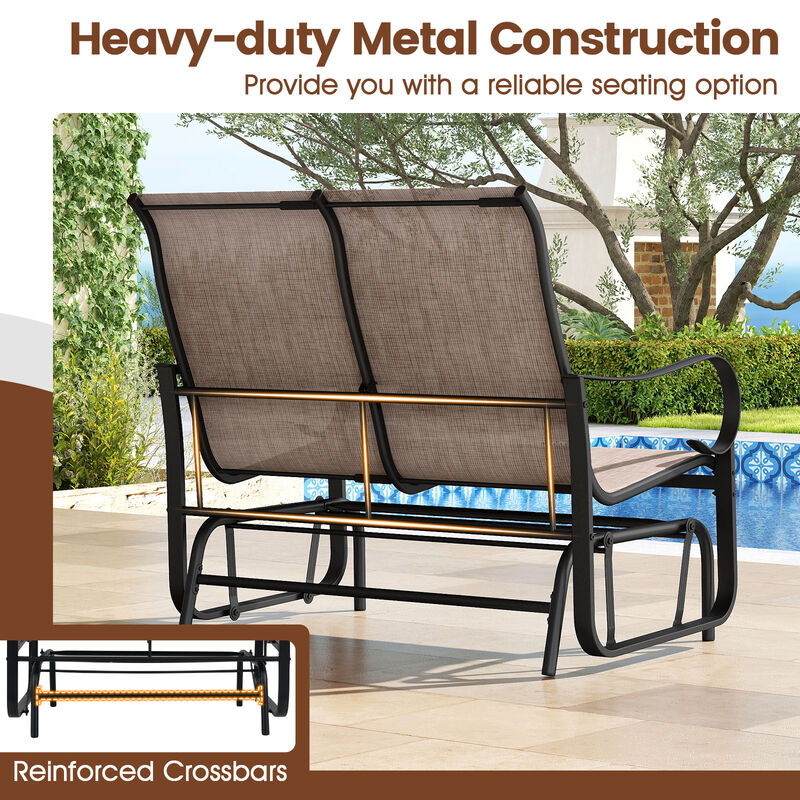 Patio Glider Bench for 2 Person with High Backrest and Smooth Gliding Motion-Brown image number 4